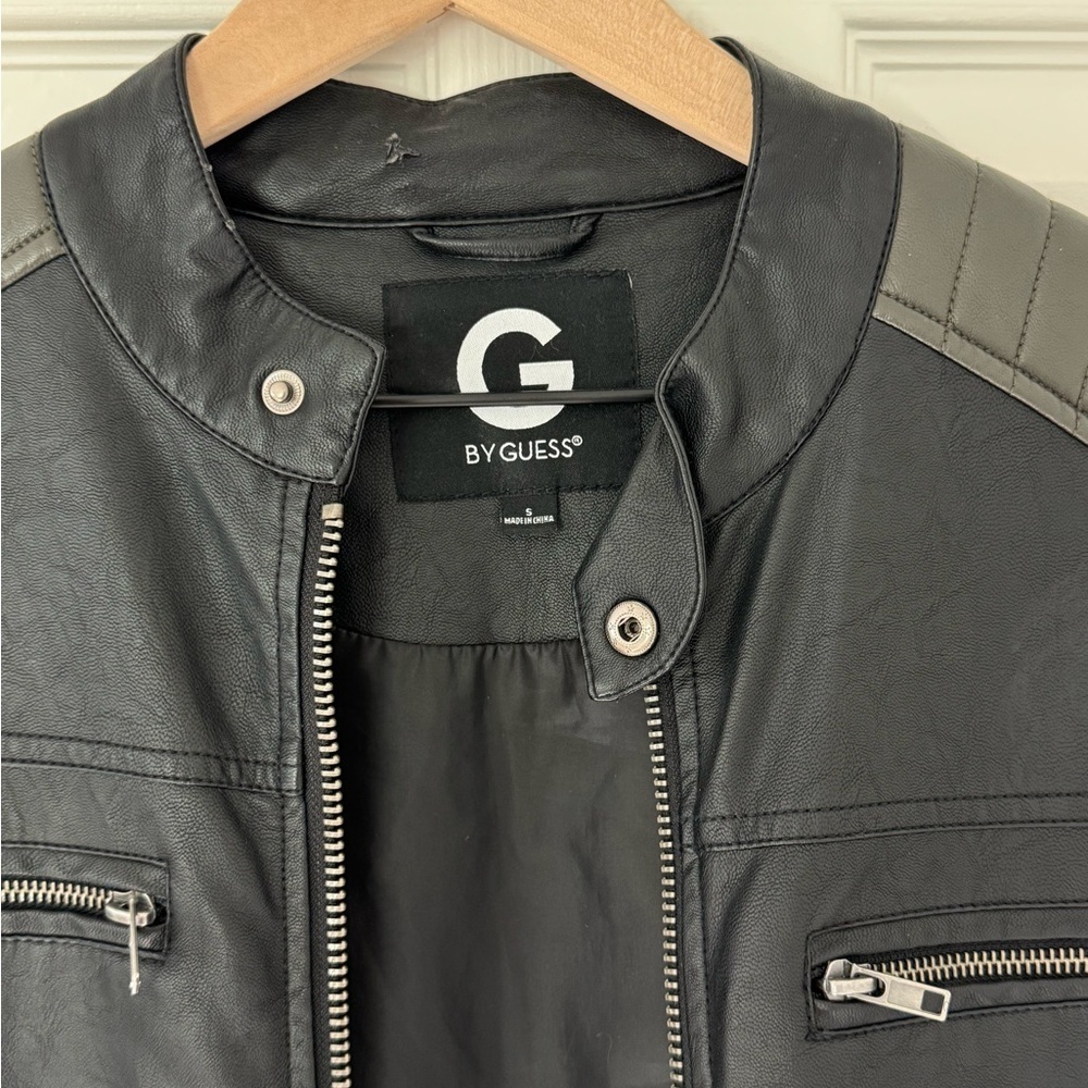 G by Guess Black & Gray Faux Leather Jacket - Picture 13 of 14